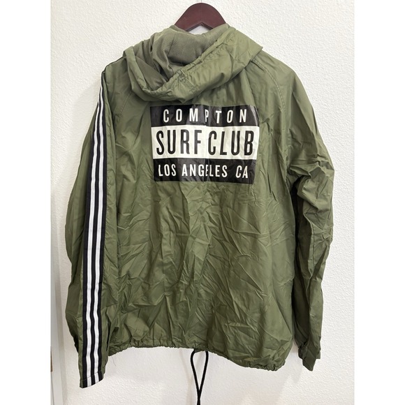 Mens MATIX COMPTON SURF CLUB LA Large Green Windbreaker Jacket With Stripes - Picture 1 of 6